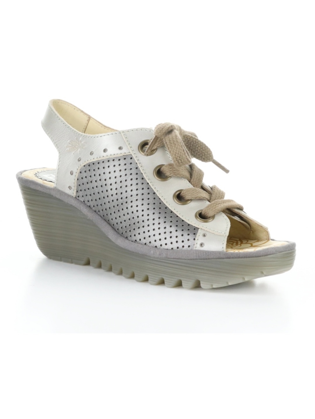 Fly London Yeki Slingback Lace Up Wedge Sandal Sz 6.5 (37)